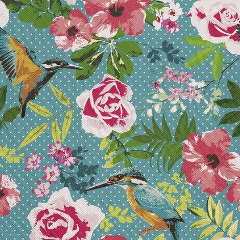 Tela decorativa Oxford para exteriores - motivo de flores y martín pescador I DX056 (1/5)