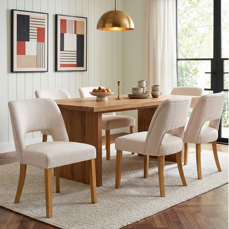 sedia pranzo set 6 in lino beige gambe legno massello OKMYHOME (1/5)