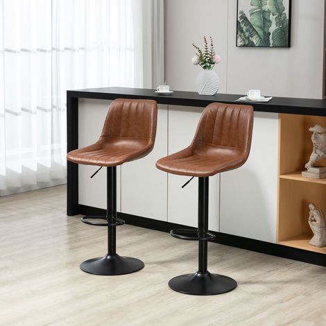 Ensemble de 2 tabourets de bar rétro avec repose-pieds. Hauteur réglable. 43 cm x 49,5 cm x 111 cm