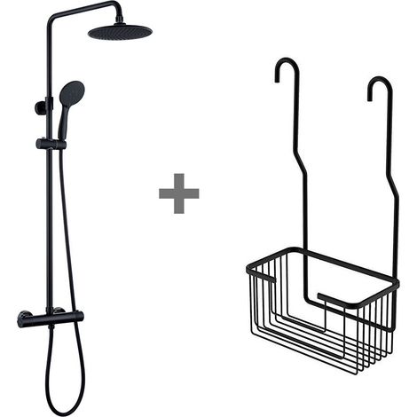 Kibath Pack columna y portagel termostático redonda acabado NEGRO mate fabricado en latón (1/5)