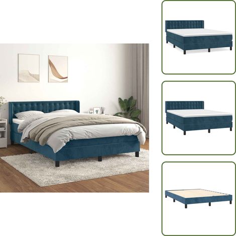Boxspringbett mit Matratze Dunkelblau 140x200 cm Samt - Samtbett - Boxspringbett - Doppelbett - Betten Günstig Kaufen - Luxusbett (1/5)