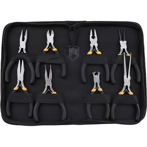 Jeu de pinces de bijoutier 8 pièces noir/jaune, pour bijouterie
