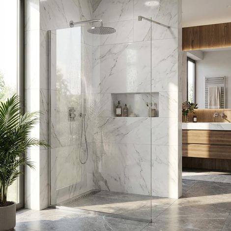 Paroi de douche à l'italienne de 80 cm, en verre transparent de 8 mm, réversible, avec profilés chromés (1/5)