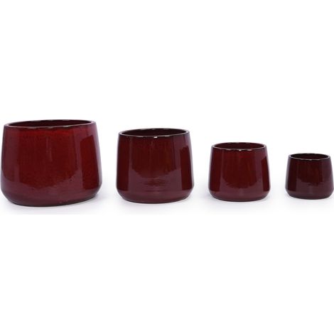 Juego de 4 macetas de cerámica esmaltada rojo brillante Ø33/26/20/15 cm (1/5)