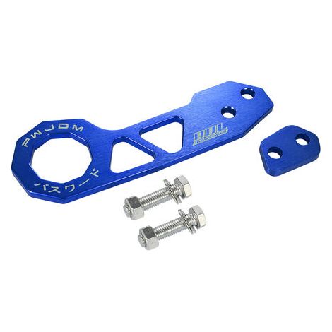 Crochet de remorque universel JDM pour pare-chocs arrière, compatible avec les remorques, en aluminium bleu. (1/4)