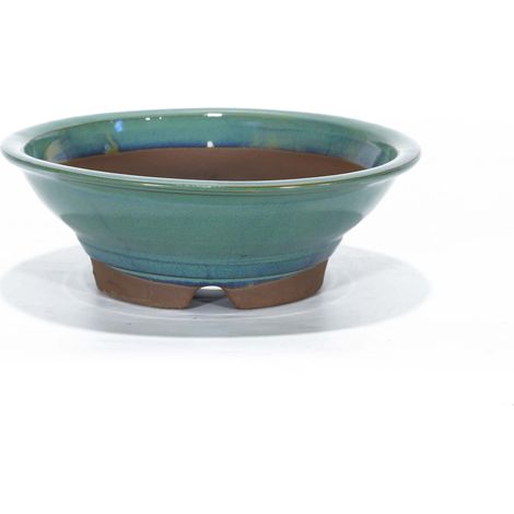 Vaso bonsai smaltato tondo 22 cm Verde
