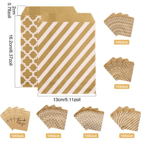 Sac À Bonbons - Papier Kraft 50 g - 18 x 13 cm - Forme Trèfle Et Rayures - Pour Fêtes, Mariages, Anniversaires Enfants - Lot De 100 Pièces (1/5)