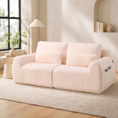 Canapé 2 places compact USB poche latérale rose OKMYHOME (1/4)