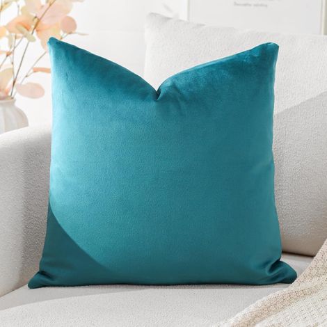 Housse coussin velours super doux 40x40 cm bleu vert, décoration salon chambre