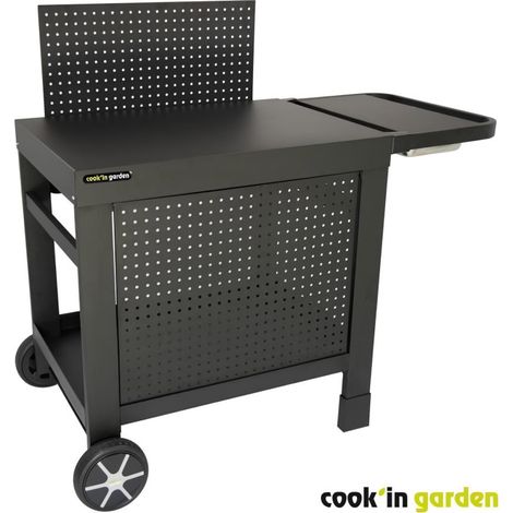 Cook'In Garden – Desserte REVA 110 PREMIUM – Chariot à plancha en acier epoxy – Dimensions L 121 x l 65 x H 110cm – 2 roues renforcées pour mobilité