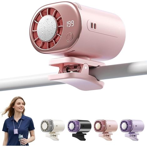 Tragbarer Lüfter mit 199 Geschwindigkeitsstufen und LED-Beleuchtung – Halbleiterkühlung bis 16 °C, kratzfester Silikonclip, USB-aufladbar, Pink (1/5)