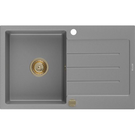 Mexen Bruno évier en granit à 1 cuve avec égouttoir 795 x 495 mm, Gris, siphon Or - 6513791010-71-G (1/5)