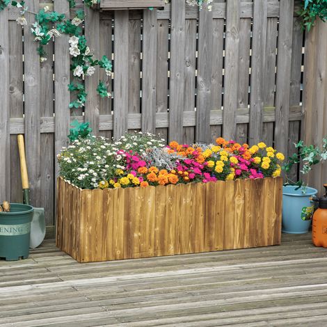 Outsunny Hochbeet Pflanzkasten Kräuterbeet Pflanzbeet Gemüse Blumenbeet Blumenkasten Tannenholz 120 x 40 x 40 cm
