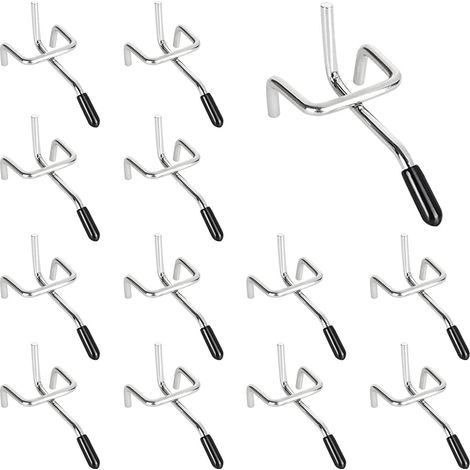 25 ganchos metálicos para tableros perforados (5 cm, plateados) para organizar herramientas de banco de trabajo y estanterías de tienda. (1/5)