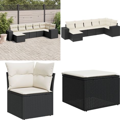 Salon de jardin 7 pcs avec coussins noir résine tressée - Ensemble Salon De Jardin - Meuble Extérieur - Mobilier De Jardin - Salon De Jardin Design - Fauteuil De Jardin - Home & Living (1/5)