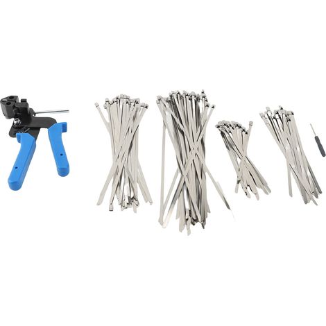 Outil de fixation d'attache de câble Kit de pistolet manuel en acier inoxydable avec 150 pièces multi-usages autobloquantes 300 250 200 150 mm attaches métalliques pour machines (1/2)