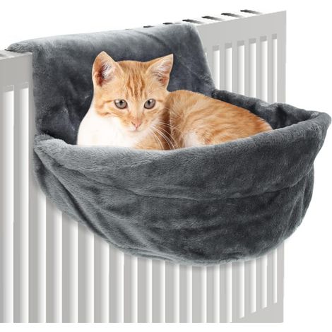 1 Lit Chat Radiateur, Cadre Fer Rond, Peluche Douce, Hamac Suspendu, Intérieur