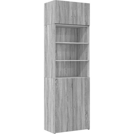 Armario de almacenamiento alto 70 x 42,5 x 225 cm espacio de almacenamiento para libros decoraciones madera contrachapada gris 020055574 (1/5)