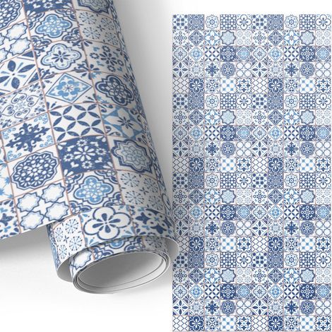 Möbelfolie - Klebefolie für Möbel - Selbstklebefolie - Dekorfolie - Küchenfronten bekleben - Blaues Mosaik 75x150 cm