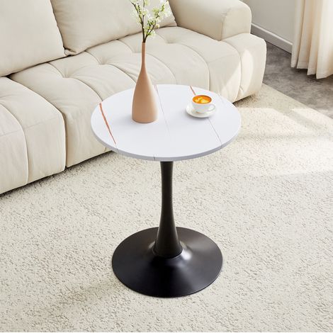 Table d'appoint ronde 60 cm en MDF blanc effet bois, pied central en métal noir, hauteur 72 cm, plateau thermomoulé et base stable – de FLORAGRACE (1/5)