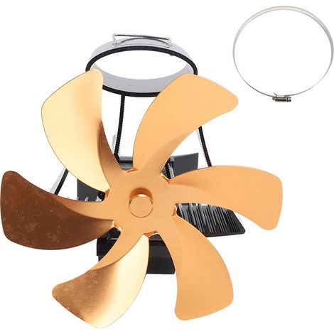 6 Blade Magnet Wall Mount Heat Powered Stove Fan Pipe Fireplace Fan Magnetic Installation for Wood Log Burners Gold