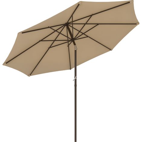 Runder Gartenschirm Ø 2,63 m, robustes Metall, 180 g/m² beigefarbenes Polyestergewebe, Neigungsverstellung mit Kurbel, UV-Schutz, ideal für Terrasse und Balkon.