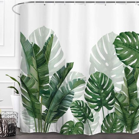 Rideau de douche anti-moisissure 180180cm, motif feuilles tropicales, décoration de salle de bain, avec crochets, lavable