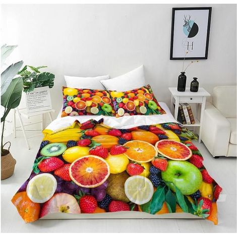 Housse de Couette 220x240 cm avec 2 Taies d'oreiller 65x65 cm Microfibre Parure de Lit Imprimé Coloré Fruits Fermeture Éclair - 59W (1/4)