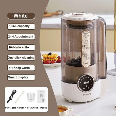 (Blanc) Machine à lait de soja intelligente 1,65 L, extracteur de jus électrique portable, acier inoxydable, machine à pâte de riz (1/5)