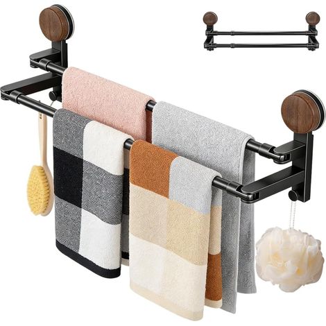 Toallero con ventosa, sin necesidad de taladrar - Doblemente ajustable - 41 a 75 cm - Para paredes de ducha, baños, cocinas, puertas - Radiadores (1/5)