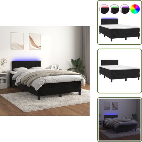 Sommier à lattes de lit avec matelas et LED Noir 120x200 cm - Lit Plateforme - Lit Capitonné - Lit Design - Lit Moderne - Lit Double (1/5)