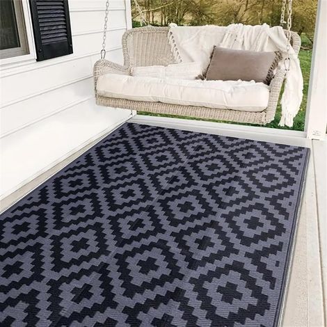Tapis d'extérieur Terrasse Imperméable, Grand Tapis de Balcon Résistant aux intempéries, Pliable Réversible Géométrie, pour Jardin d'hiver, Camping