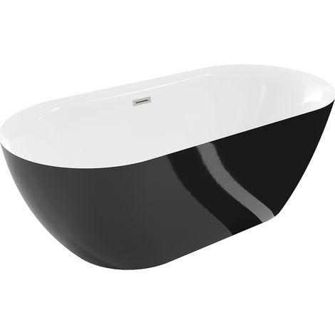 Baignoire Mexen Roxy autoportante 170 x 80 cm, blanche/noire, bonde en nickel brossé - 51201708075-97 (1/5)