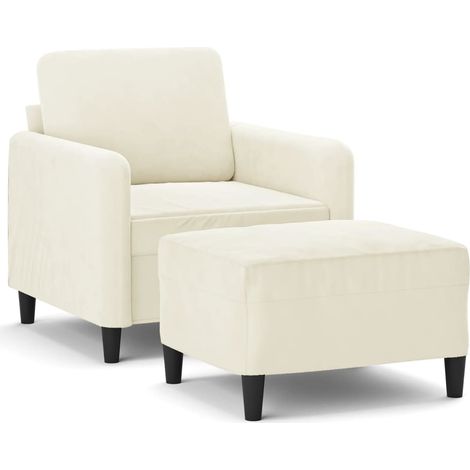 Fauteuil de Salon，Chaise，Fauteuil avec repose-pied Crème 60 cm Velours CFW896377 (1/5)
