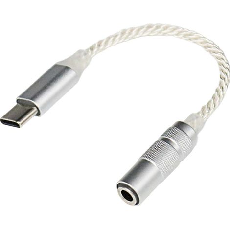 Câble audio USB-C vers 3,5 mm, connecteur femelle pour casque, câble auxiliaire pour voiture, câble Type-C, adaptateur stéréo pour casque robuste, blanc argenté. (1/5)