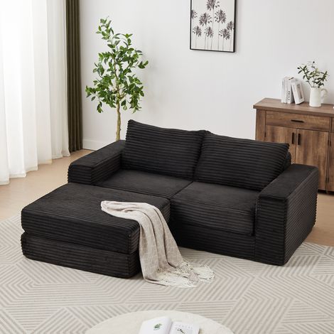 Sofá cama modular de 2 plazas en pana negra, con 2 cojines OKMYHOME (1/5)