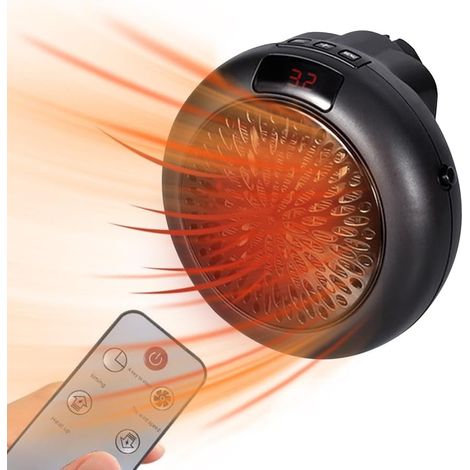 Mini Heizlüfter Steckdose, 900W Steckdosen Heizung, Heizlüfter Steckdose mit Fernbedienung, Portable PTC Keramik Steckdosenheizung Bad, Steckdosen Heizlüfter Wandmontage für Badezimmer, Schwarz (1/5)