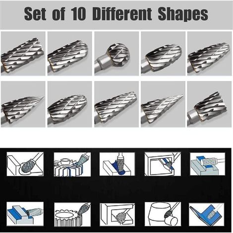 Aougo – Fraises rotatives en carbure 10 pièces – Double coupe pour sculpture bois, gravure, polissage métal – Tige 3mm pour outils rotatifs