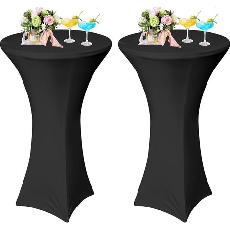 Lot de 2 Housse de Table Ronde Extensible, Housse Mange Debout, Nappe Ronde de Cocktail pour Bar Table de Banquet Mariage Hôtel (Noir) 80  110cm (1/5)