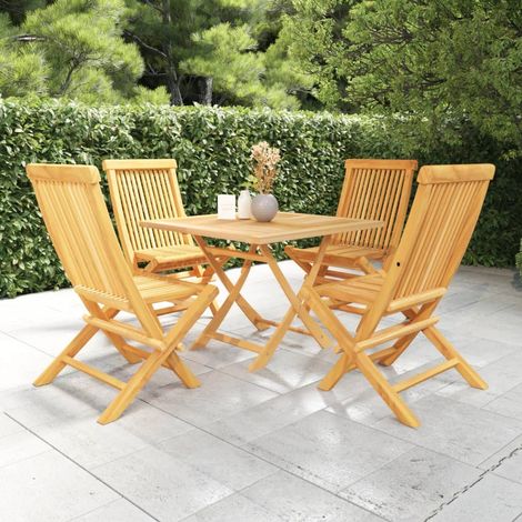 Ensemble à manger de jardin 5 pcs-Salon de jardin-Ensemble repas d'extérieur Bois de teck massif 834208 (1/5)