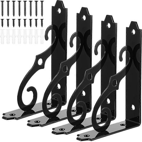 Set mit 4 dekorativen Regalwinkeln, 12,7 cm (5 Zoll) schwarze Regalwinkel mit Schrauben, stabile L-förmige Wandhalterung aus Metall (1/5)