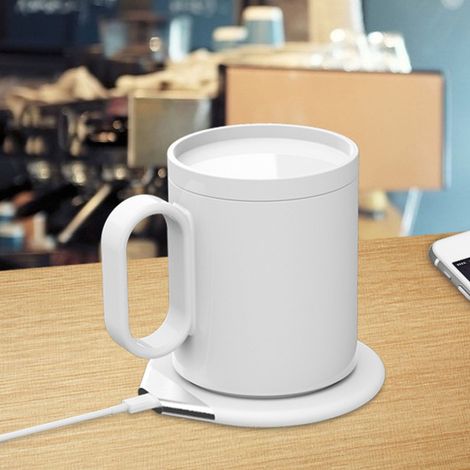 Coussin chauffant intelligent à température constante, chargeur sans fil multifonction pour téléphone portable, chauffe-tasse, alimentation USB, blanc (1/5)