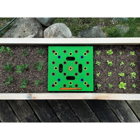 Outil pour déterminer l'espacement entre les graines - idéal pour récolter des plantes plus grandes et mieux organisées, avec moins de mauvaises herbes - gabarit de jardin à code couleur (1/5)