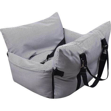 Siège auto pour chien de taille moyenne, compatible avec les sièges avant et arrière, avec laisse de sécurité amovible et sac de rangement, rayures bleu marine, 76 x 52 x 40 cm. (1/5)