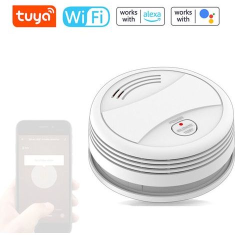 Détecteur de fumée photoélectrique indépendant Tuya WiFi, alarme incendie sonore et lumineuse, notification à distance via APP smartphone,de (1/4)
