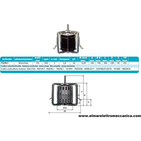 7529L1 735 W 3 Velocità Motore Elettrico Monofase Ventilatore Centrifugo Assiale