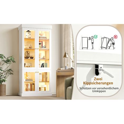 Hochschrank mit integrierter mehrfarbiger LED-Beleuchtung, MDF und Metall, 160x40x180 cm, Weiß (1/5)