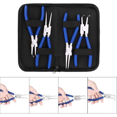 Jeu de pinces à circlips 4 pièces, 7 Pouce Ensemble de pinces à anneau élastique internes/externes robustes avec mâchoire droite/courbée Sac (1/5)