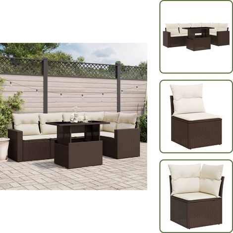 6-tlg. Garten-Sofagarnitur mit Kissen Braun Poly Rattan - Gartenmöbel Set - Esszimmergarnitur - Outdoor Möbel - Lounge Set - Rattan Gartenmöbel (1/5)