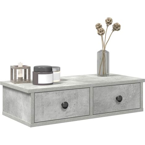 Étagère murale avec tiroirs-Étagère flottante-Étagère de rangement suspendue gris béton bois d'ingénierie 881730 (1/5)